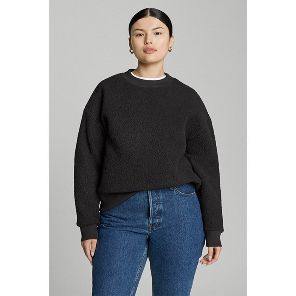 Everlane Women's Size M NEW The Renew Fleece Teddy Oversized Crew Black NWT $98